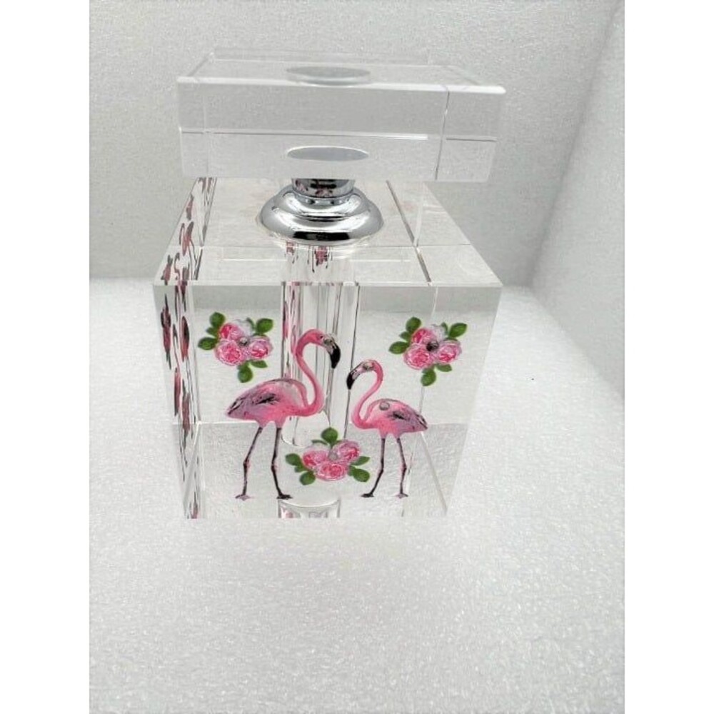 Beautiful Crystal Perfume Bottle with Hand Painted Flamingos